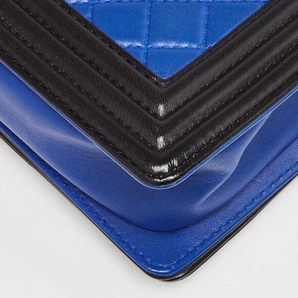 Chanel Blue/Black Quilted Lambskin Leather Small Boy Bag - Picture 4 of 9